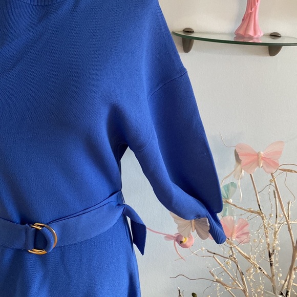 👗 Eliza J round  sleeve sweater Long floral dress style in blue 👗 - Picture 6 of 13